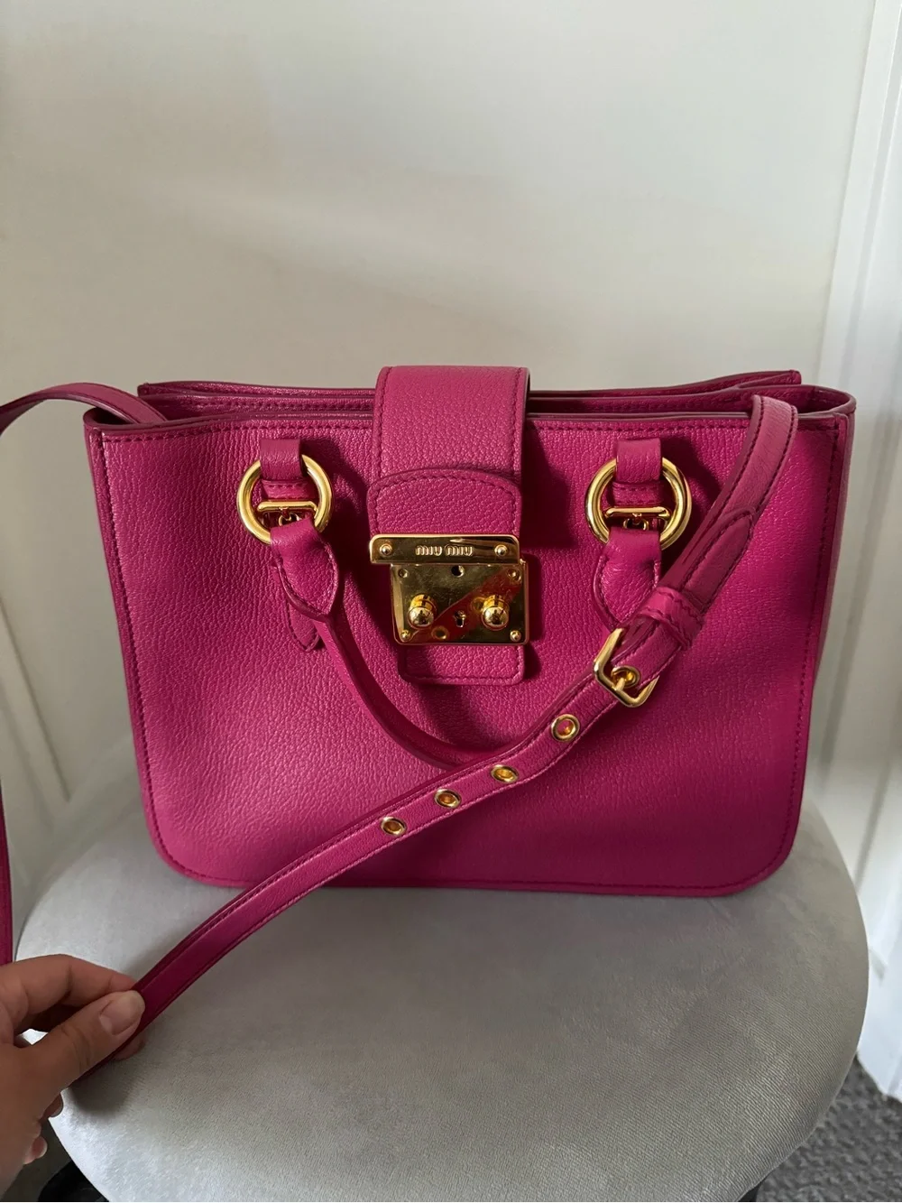 Miu Miu - PINK Pebbled Leather Satchel with Gold Hardware